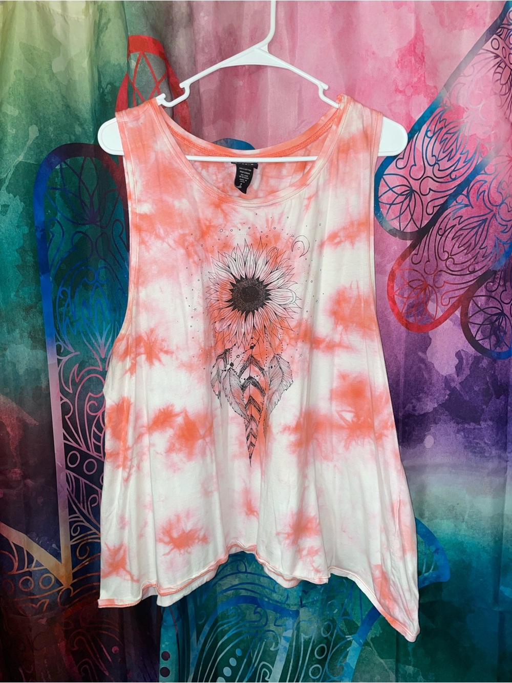 Torrid Coral Tie-Dye Sunflower Graphic Tank Top